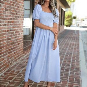 Light Blue Maxi Dress Puffed Sleeves